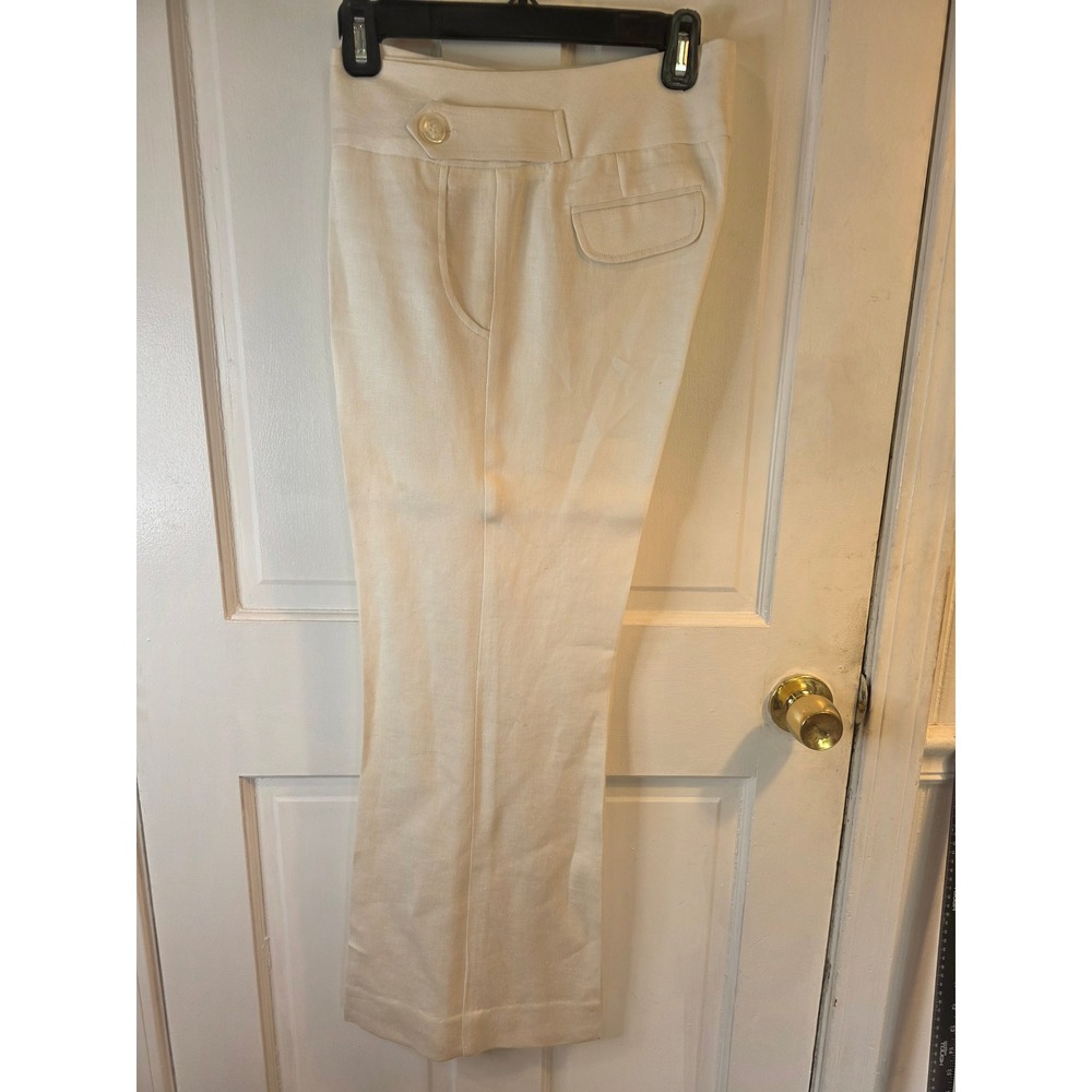 Liquid Womens Off White Wide Leg Dress Pants Button Waist Detail Size 4